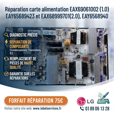 Service de réparation de carte d'alimentation LG EAX69061002 (1.0), EAY65689423 & EAX68999701 (2.0), EAY65689401